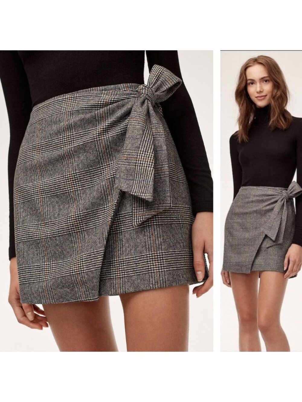 WILFRED Aritzia Wool Cashmere High Rise Wrap-Front Mini Skirt Size 4